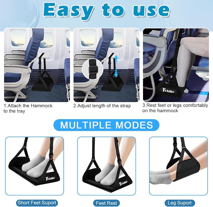 Yotako Airplane Foot Hammock-Removable Wide Bamboo Airplane Foot Rest - Image 6