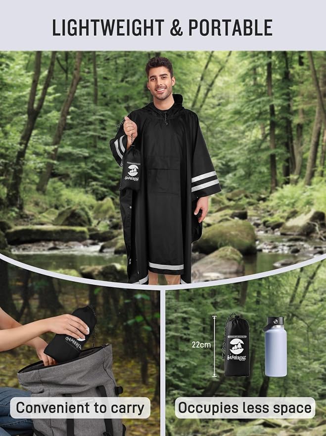 SaphiRose Hooded Rain Poncho Waterproof Raincoat Jacket - Image 5