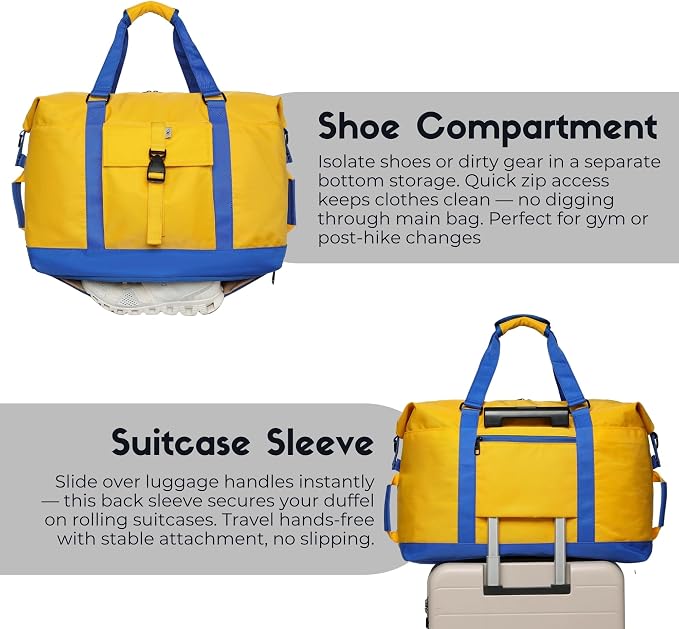 SUNNY BIRD Duffel with Utility Pouch, 40L Weekender Overnight Bag with Shoe - Image 9