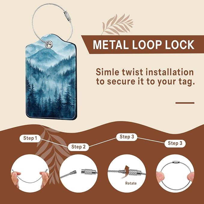 2 Pack Luggage Tag for Suitcase, Natural Scenery PU Cute Leather Luggage Tag - Image 5