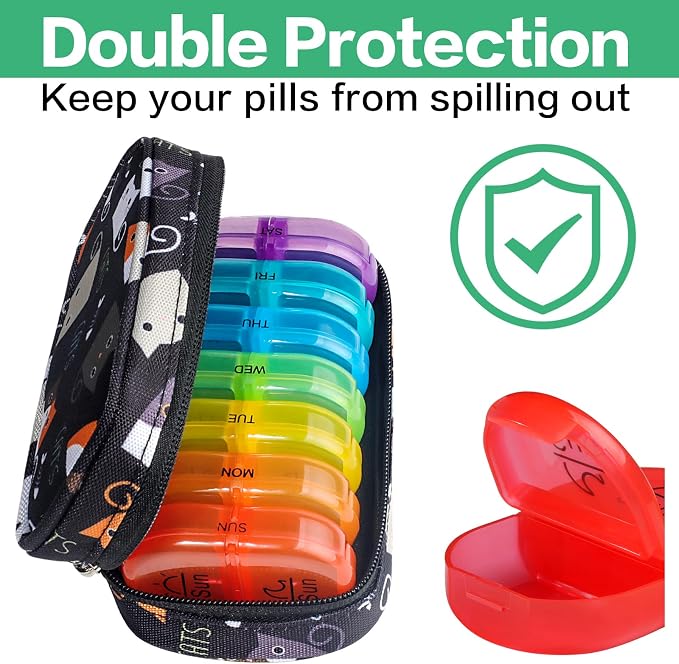 Serfeymi Weekly Travel Pill Organizer 2 Times A Day AM PM Upgraded Rainbow Pill - Image 5