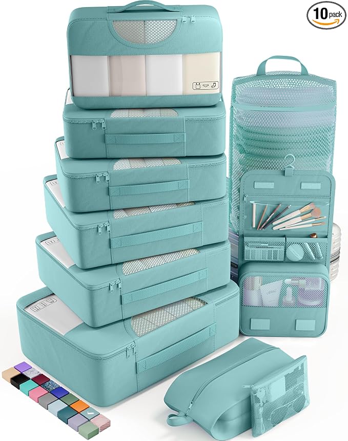 Veken 10 Set Packing Cubes for Travel Essential, Suitcase Organizer Bags in 4 by Veken