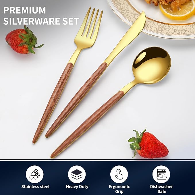 16 Pcs Gold Silverware Set - Image 3