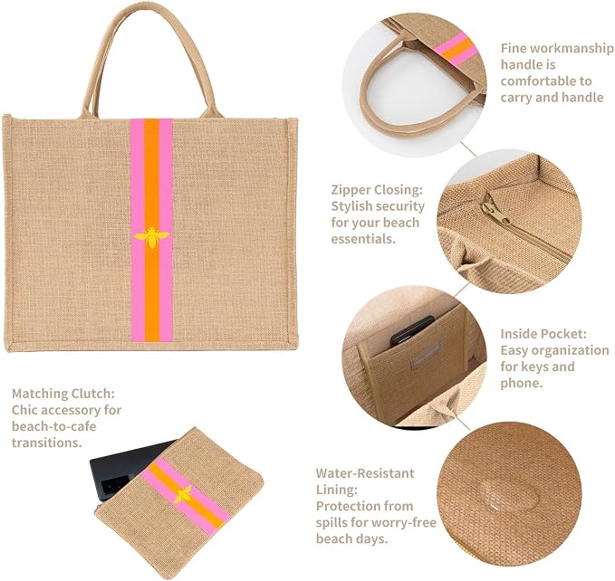Large Beach Bag Jute Woven Tote - Image 5