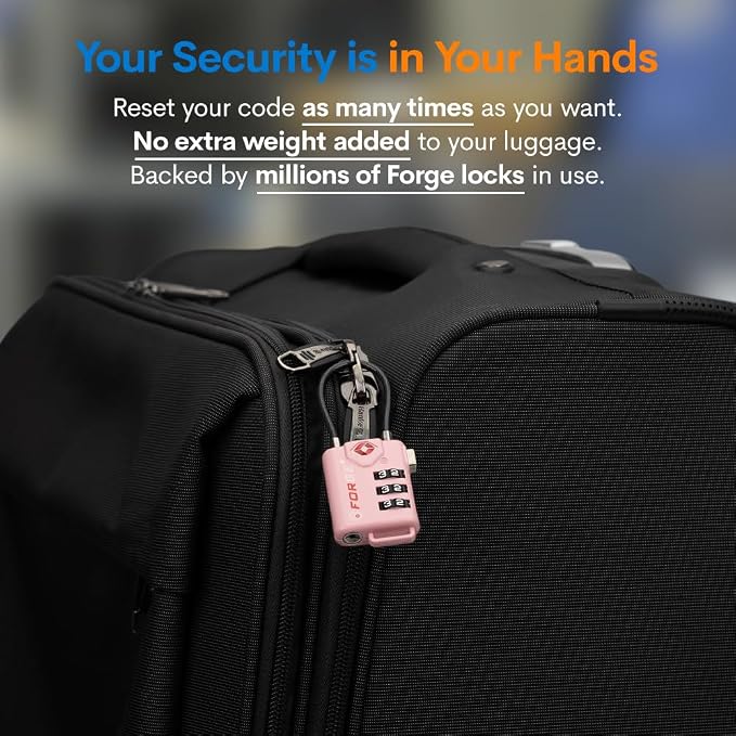 Forge TSA Approved Cable Luggage Locks, 2 Pink Locks, Re-settable Combination - Image 5