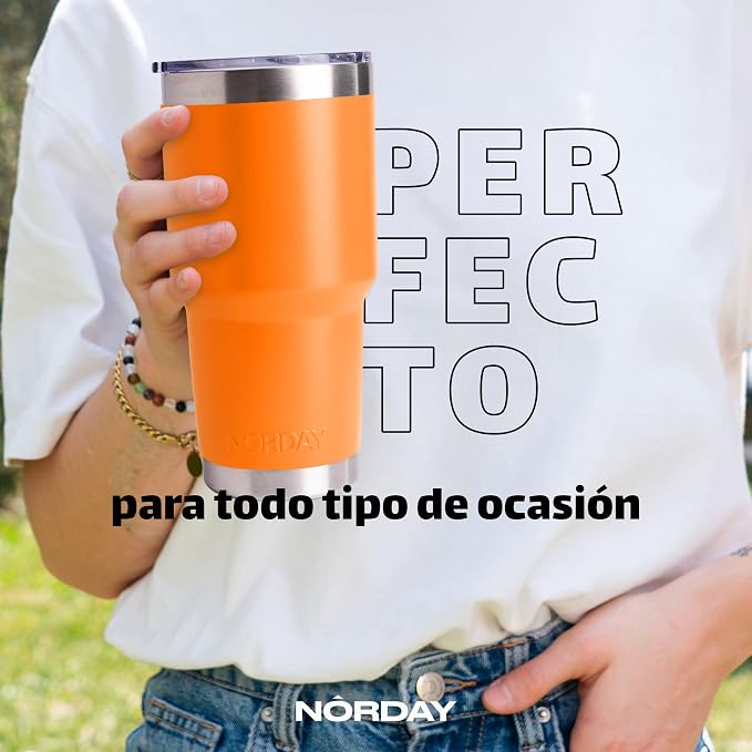 NORDAY | Tumbler with Lid - 30oz - Orange Insulated Tumbler - Stainless Steel - Image 5
