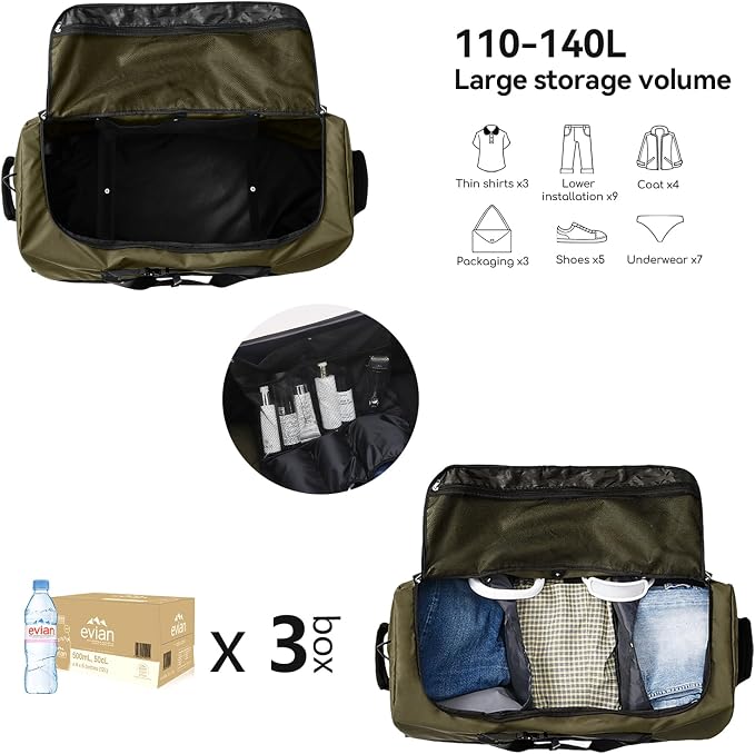 Rolling Duffle Bag with Wheels, 110L/140L Expandable Soft-Sided Foldable Duffle - Image 2