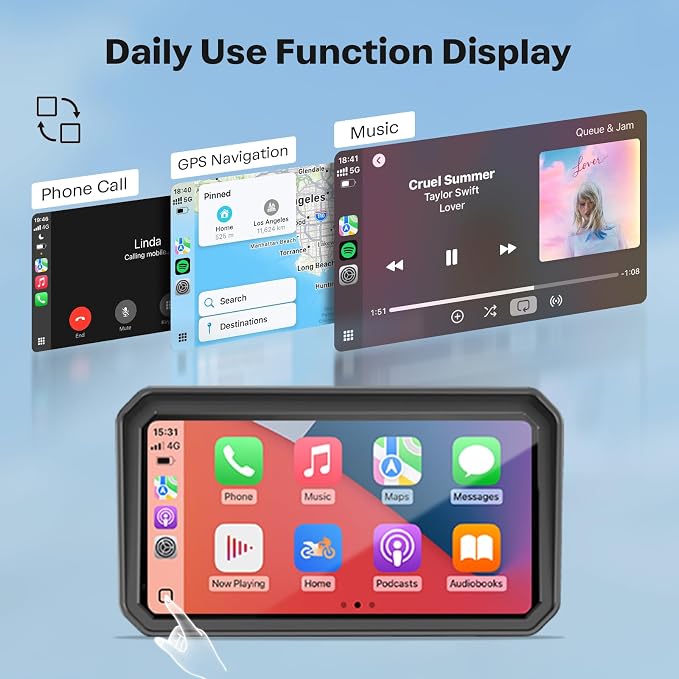 WonVon 6.25 Inch Wireless Motorcycle Carplay GPS Navigation System - Image 4