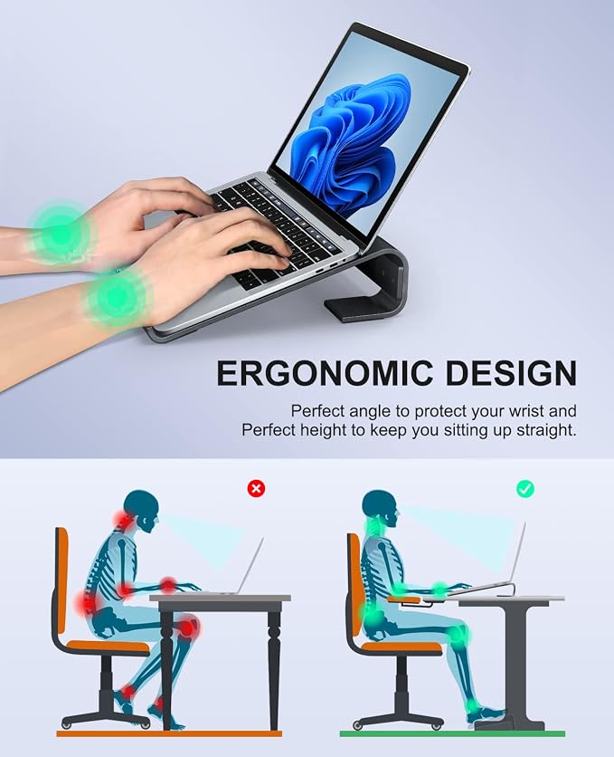 Soqool Laptop Stand for Desk, Ergonomic Detachable Laptop Riser, Aluminum - Image 2