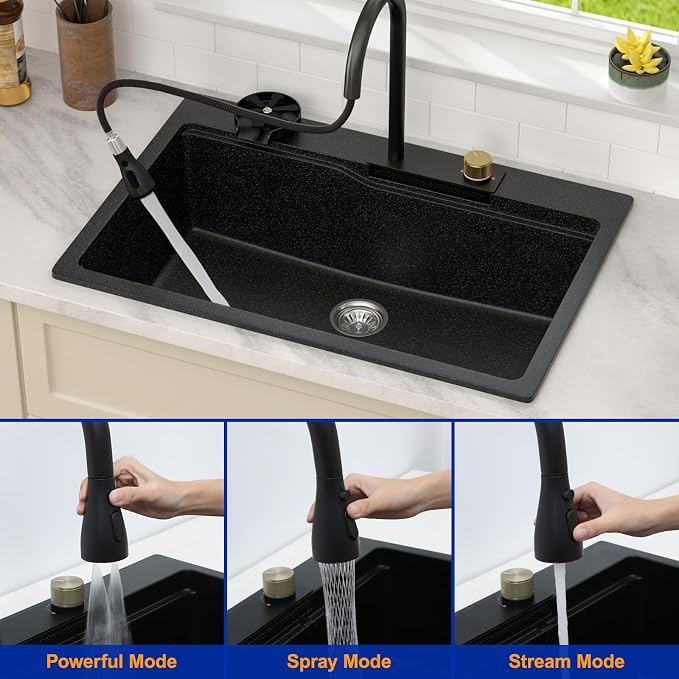 Dcolora Waterfall Smart Kitchen Sink 33x22 Drop In Single Bowl Multifunctional - Image 5