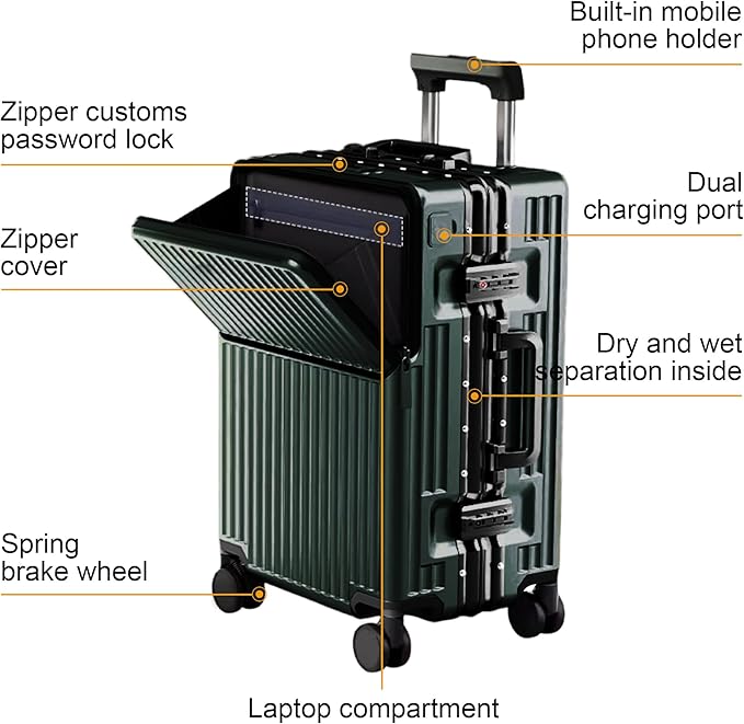 Zipperless Luggage, Polycarbonate Aluminum Hard Shell, Expandable Carry-On - Image 3