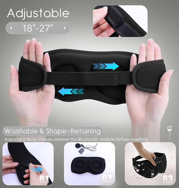Sleep Mask with Headphones Bluetooth 5.4, TOPOINT 3D Eye Mask Blackout with - Image 8