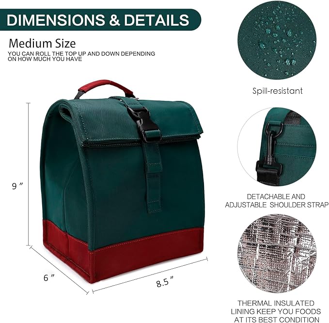 SUNNY BIRD Insulated Lunch Bag Rolltop Lunch Box Tote Lunchbox Bag - Image 4