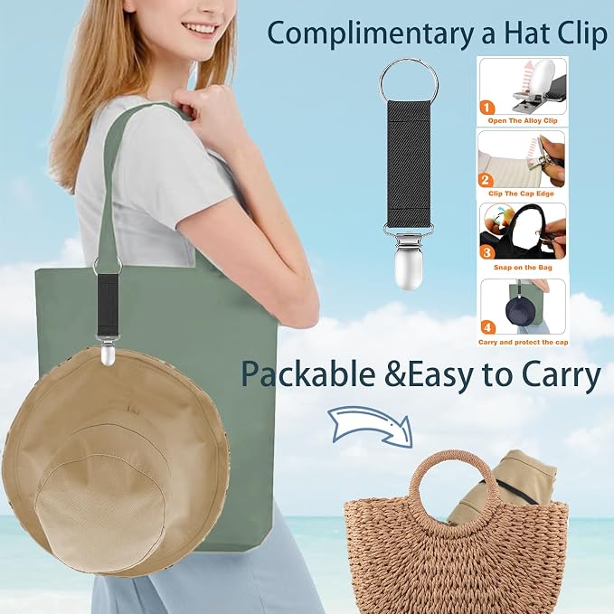 vidsel Womens Sun Hats Wide Brim Reversible Bucket Cotton Hat Packable Summer - Image 3
