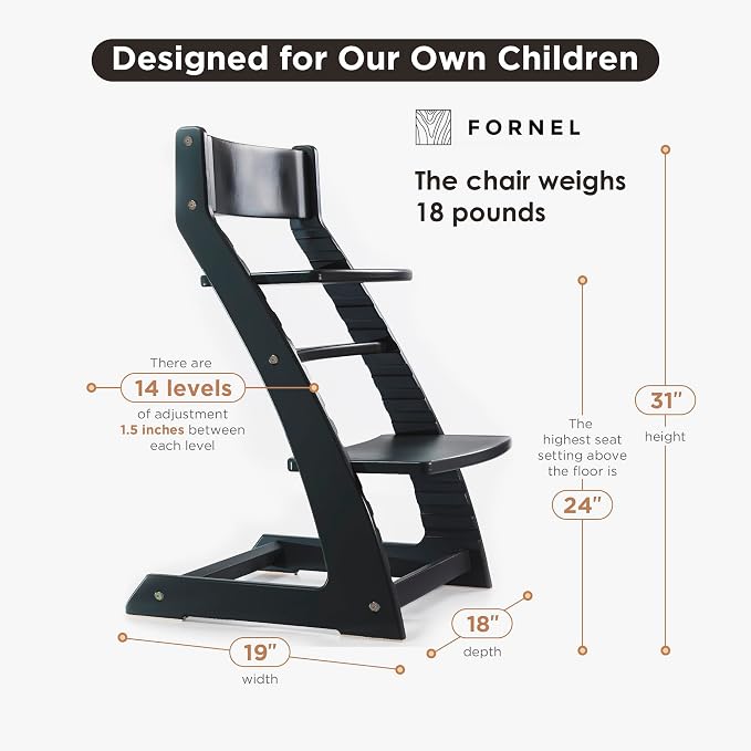 FORNEL Modern Black Wooden High Chair | The Adjustable Grow-with-Me Chair - Image 2
