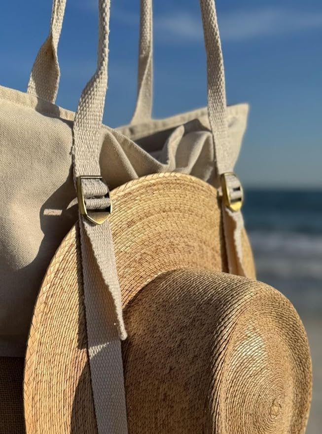 Large Beach Tote Bag with Hat Holder Straps, Womens large beach bag- Vation - Image 3