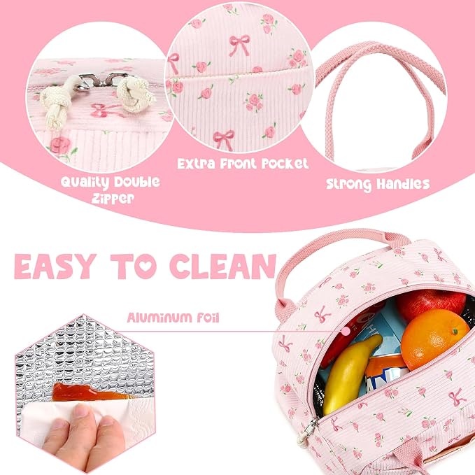 Bluboon Lunch Bag for Women Men Cute Corduroy Lunch Tote Bags Reusable - Image 7
