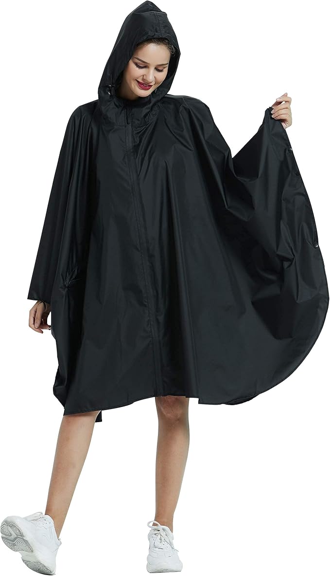 Rain Poncho Jacket Coat Hooded Zipper Style - Image 2