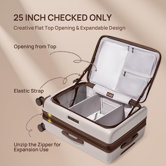 NINETYGO Medium Checked Luggage 25 Inch, Flat Top Opening Checking In Luggage - Image 4