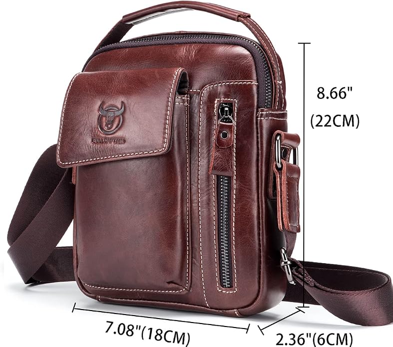 KPYWZER Genuine Leather Shoulder Bag Small Men Messenger Pack Handbag Sling - Image 2