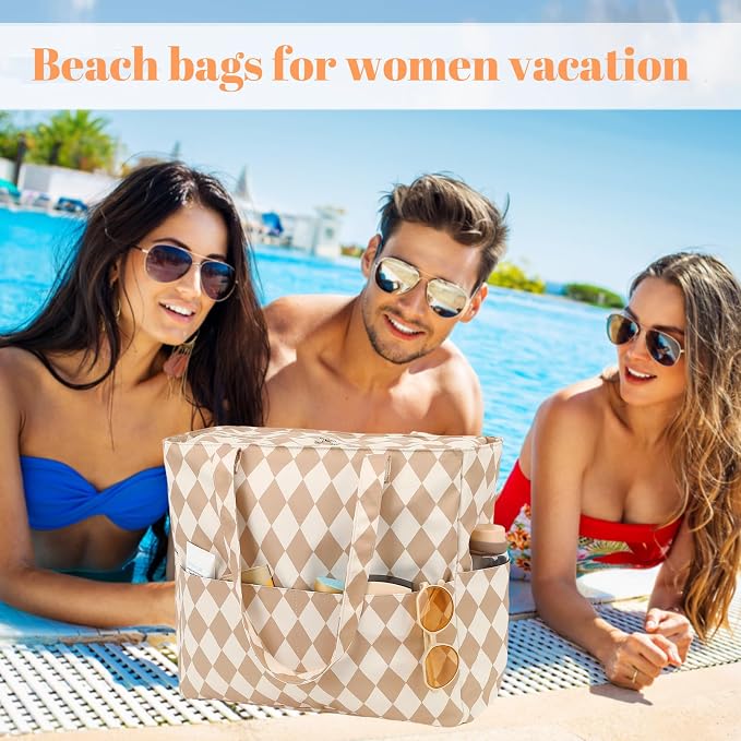 LEDAOU Large Beach Tote Bag Women Waterproof Sandproof Zipper Beach Tote Bag - Image 3