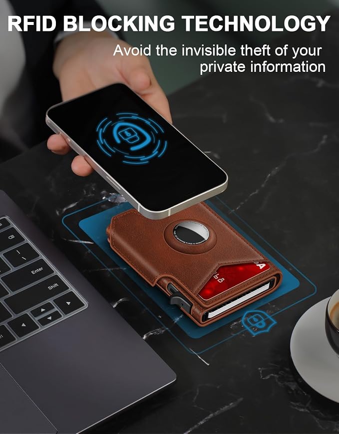 Airtag Wallet for Men, Minimalist Slim Mens Wallet Smart Pop Up Credit Card - Image 4