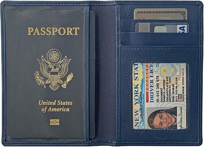 Personalized Monogrammed Navy Leather RFID Passport Wallet - Image 5
