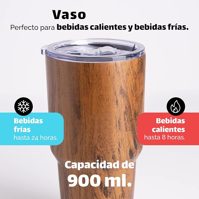 NORDAY | Tumbler with Lid - 30oz - Wood Insulated Tumbler - Stainless Steel - Image 3