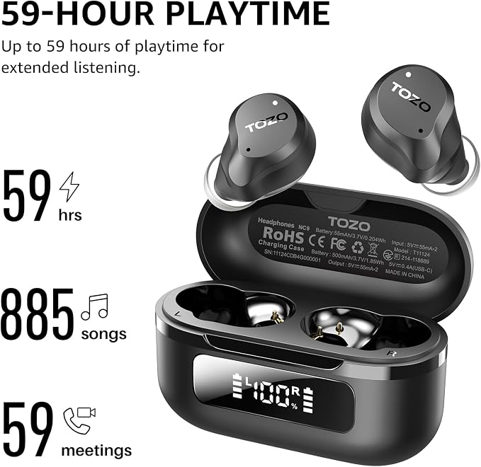 TOZO NC9 Hybrid Active Noise Cancelling Wireless Earbuds, 6 Mics ENC Clear Call - Image 3