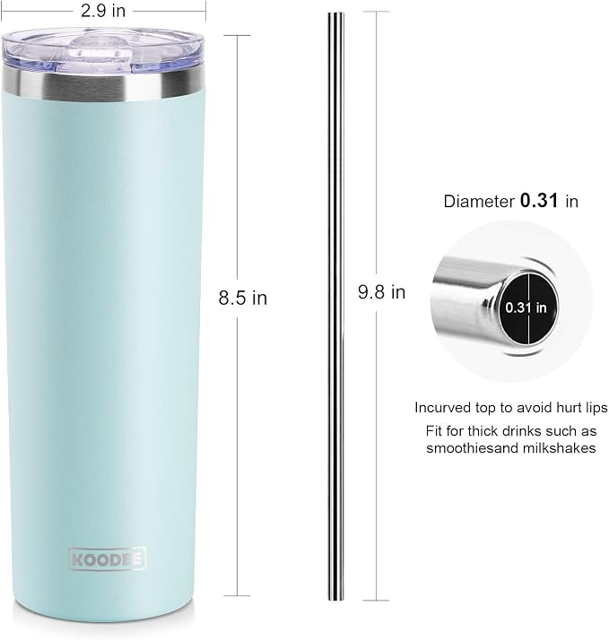 koodee 20 oz Stainless Steel Skinny Tumbler Double Wall Insulated Slim Water - Image 5