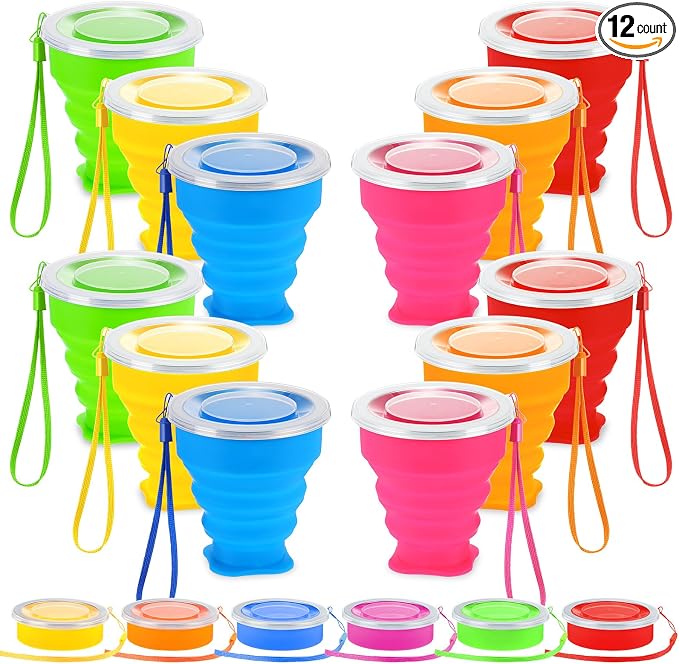 12 Pcs Silicone Collapsible Cup 7.04 oz Folding Camping Travel Collapsible by Purpeak