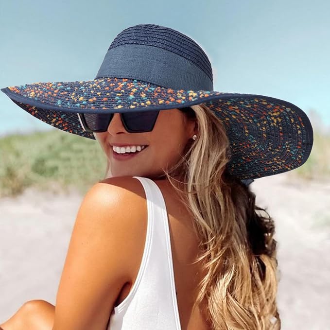 DRESHOW Beach Hats for Women Big Straw Wide Brim Summer Hat Floppy Foldable - Image 2