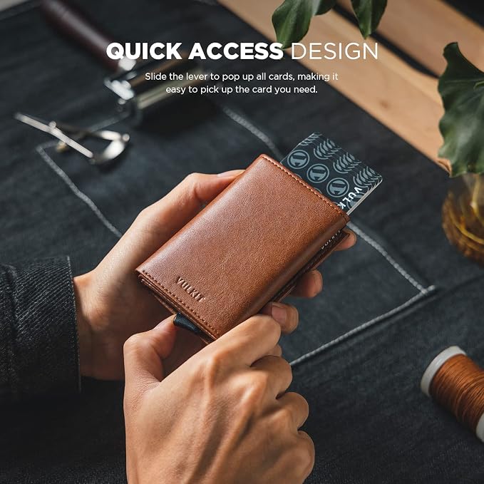 VULKIT Pop up Card Wallet Minimalist Cash Wallets RFID Blocking Leather Smart - Image 3