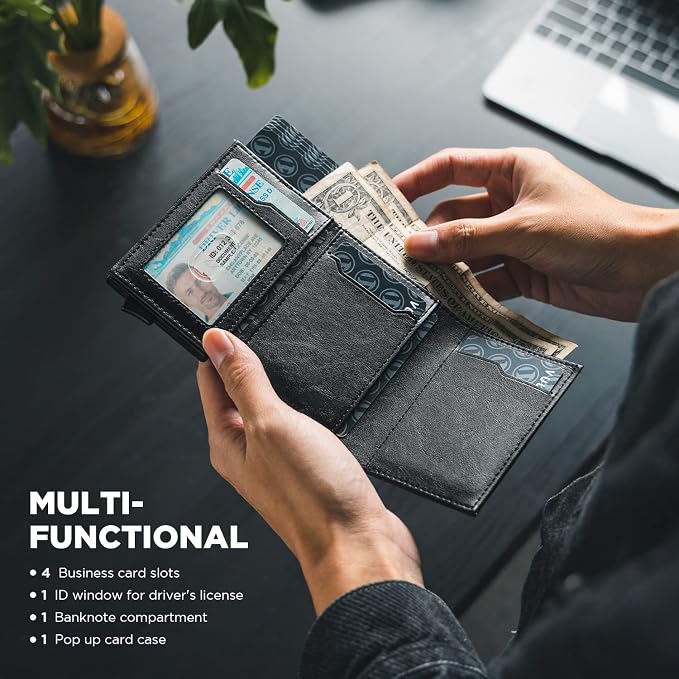 VULKIT Pop up Card Wallet Minimalist Cash Wallets RFID Blocking Leather Smart - Image 6