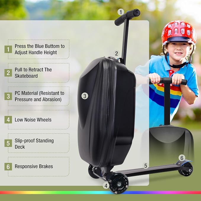 20" Scooter Suitcase for Kids, 2-in-1 Ride On Luggage - Image 2