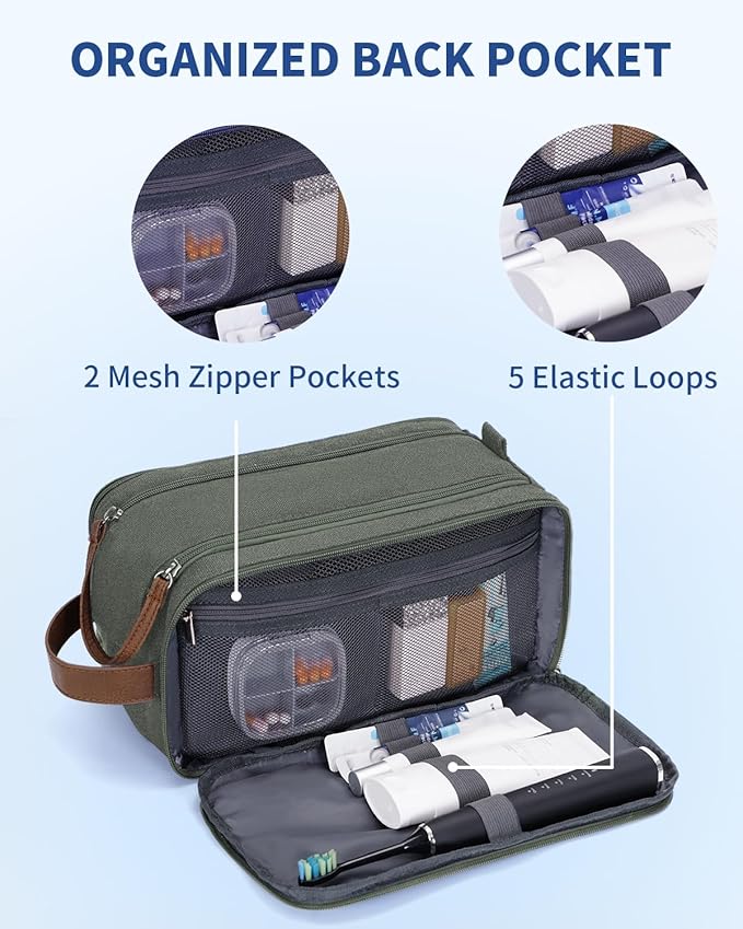 WANDF Toiletry Bag for Men Travel Toiletry Organizer Canvas and Leather Dopp - Image 6