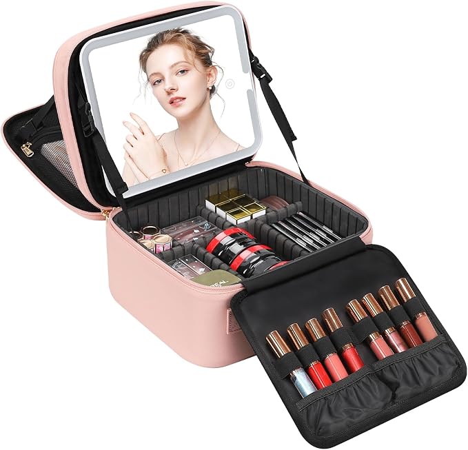 Travel Makeup Bag with LED Mirror Double Layer Makeup Case with Lighted Mirror by TANTO