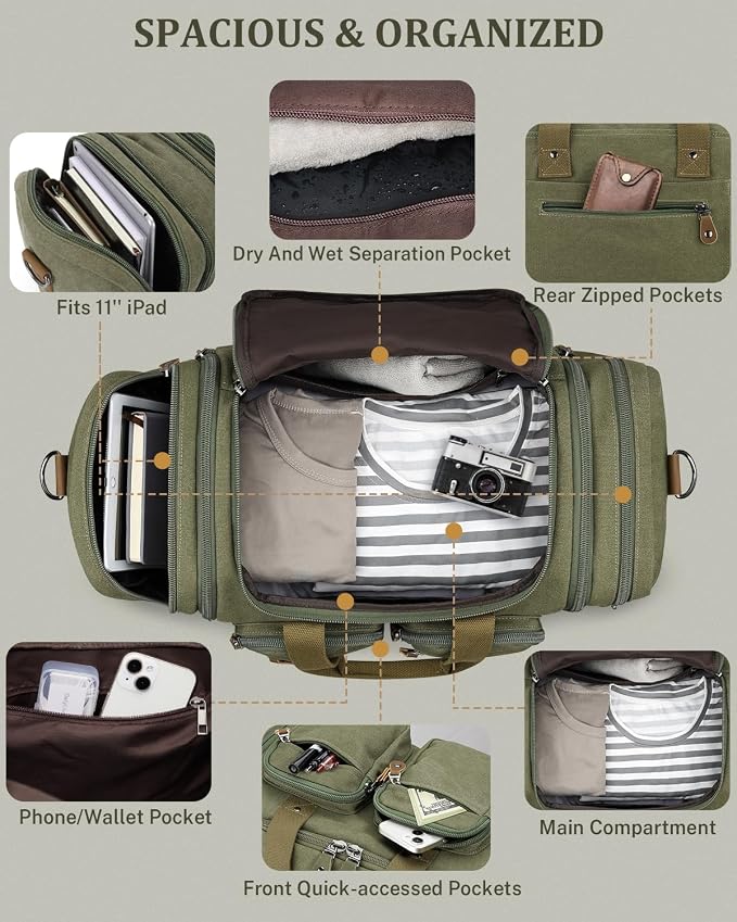 Gonex Canvas Duffle Bag for Travel, Expandable Water Resistant 50L Carry on - Image 5