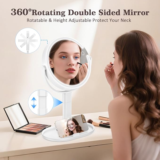 15X/1X Lighted Magnifying Mirror, 4000mAh Rechargeable Makeup Mirror - Image 2