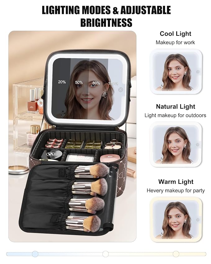 Relavel Travel Makeup Bag With LED Mirror, Portable Cosmetic Organizer Bag with - Image 5