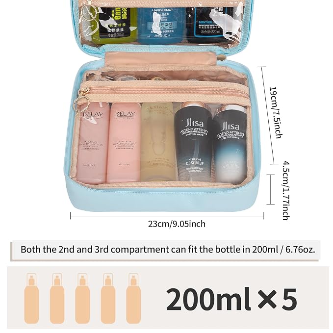 CUBETASTIC Hanging Travel Toiletry Bag, Transparent 3 Comparment Small Travel - Image 4