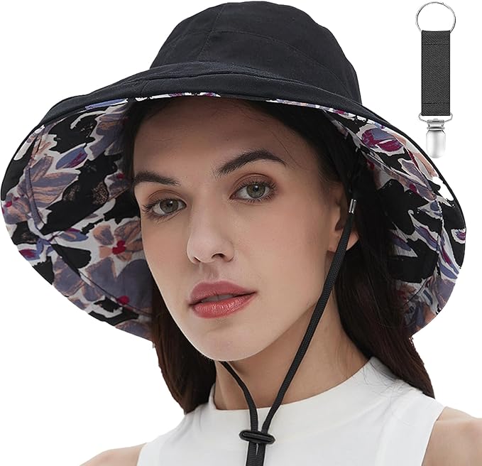 vidsel Womens Sun Hats Wide Brim Reversible Bucket Cotton Hat Packable Summer by vidsel