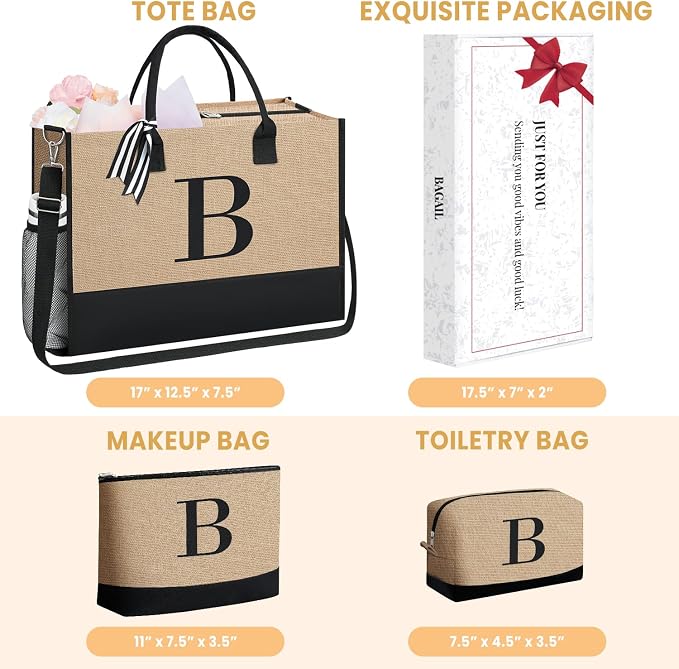 BAGAIL Initial Tote Bag, Personalized Birthday Gifts - Image 2