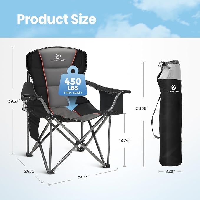 HIGH POINT SPORTS Oversized Camping Folding Chair, Heavy Duty Portable Lawn - Image 3