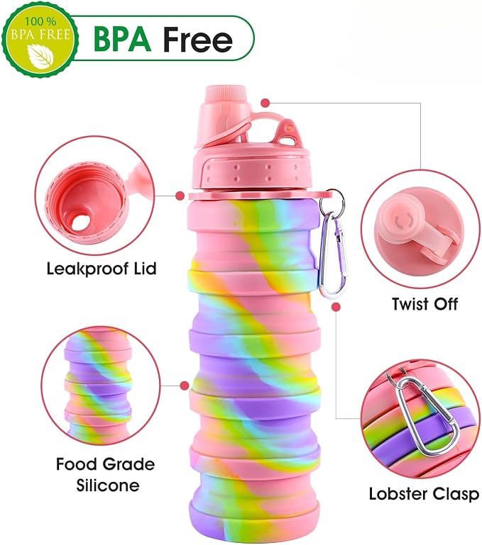 Collapsible Water Bottles for Travel, Foldable Sports Water Bottle for Kids - Image 3