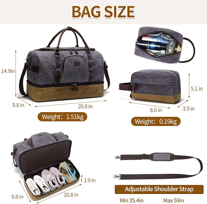 Nerlion Weekender Bag with Shoe Compartment Large Overnight Bag - Image 6