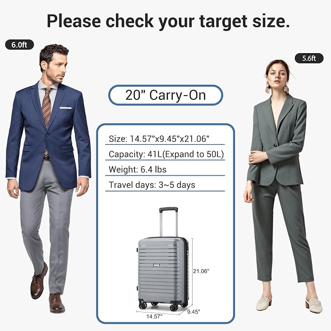 Kono 20 Inch Expandable Carry On Luggage - Image 6