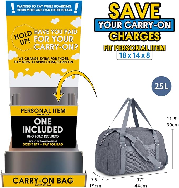 Narwey For Spirit Airlines Personal Item Bag 18x14x8, Small Duffle Bag for - Image 3