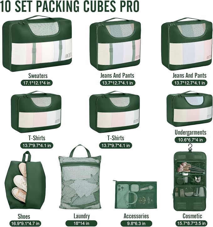 Veken 10 Set Packing Cubes for Travel Essential, Suitcase Organizer Bags in 4 - Image 2