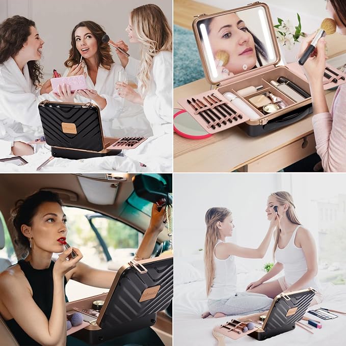 Mocado Travel Makeup Case with Lighted Mirror, Makeup Box with 8 Makeup Brushes - Image 7